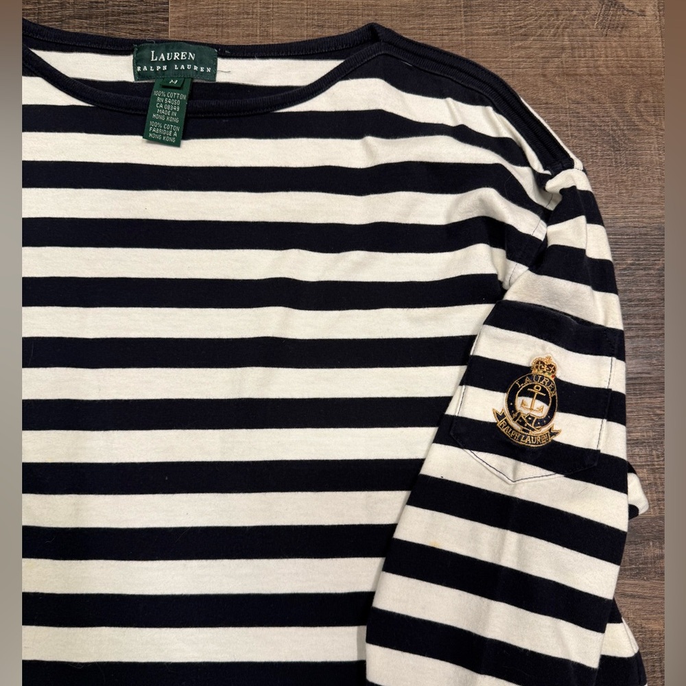 Vintage Lauren By Ralph Lauren Crested Navy And White Long Sleeve Pullover Sz M